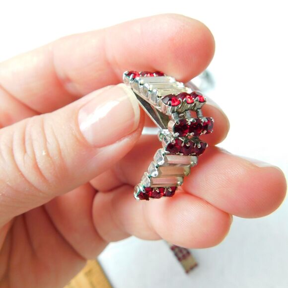 Vintage Clear & Red Rhinestone Clip-On Earrings, Lot of 2 Austria (Red) Dressy - Picture 10 of 16